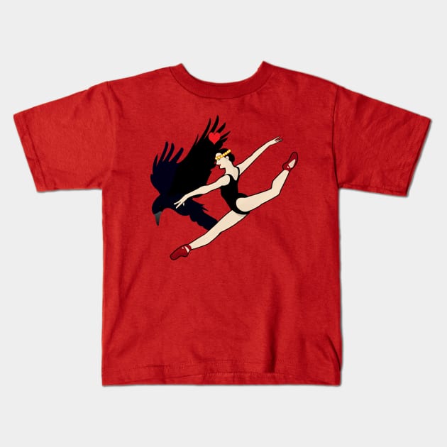 Ballerina and Black Crow Kids T-Shirt by momomoma